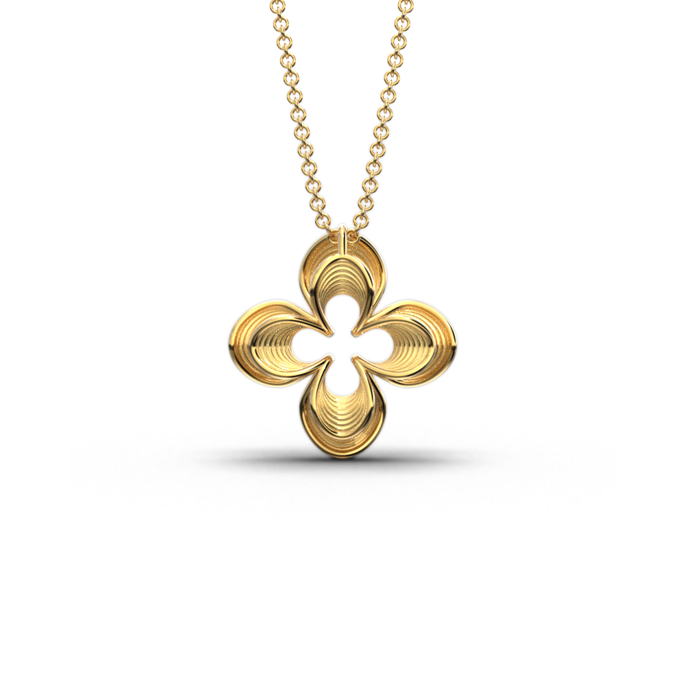 Four Leaf Gold Pendant Necklace in 14k - Oltremare Gioielli