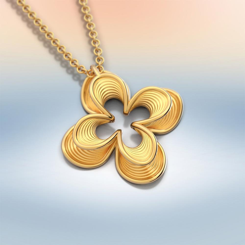 Four Leaf Gold Pendant Necklace in 14k - Oltremare Gioielli