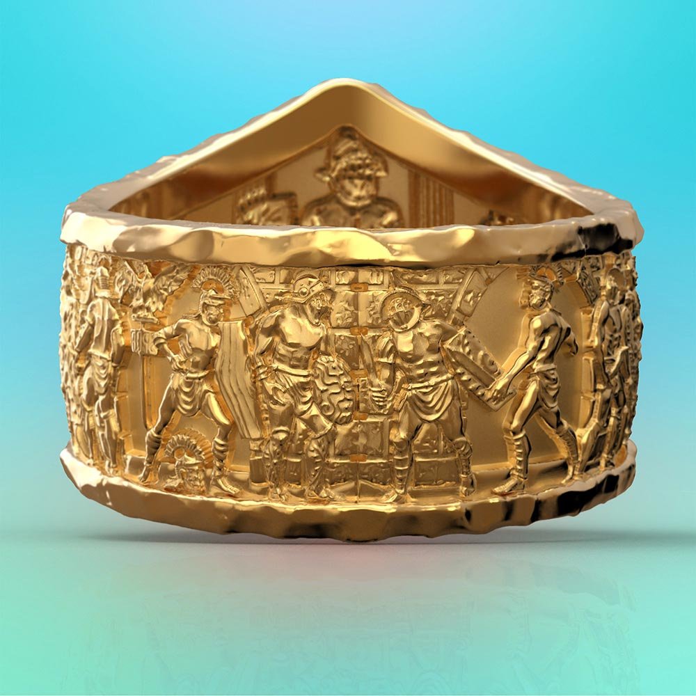 Gladiator Sculpture Gold Ring - Oltremare Gioielli