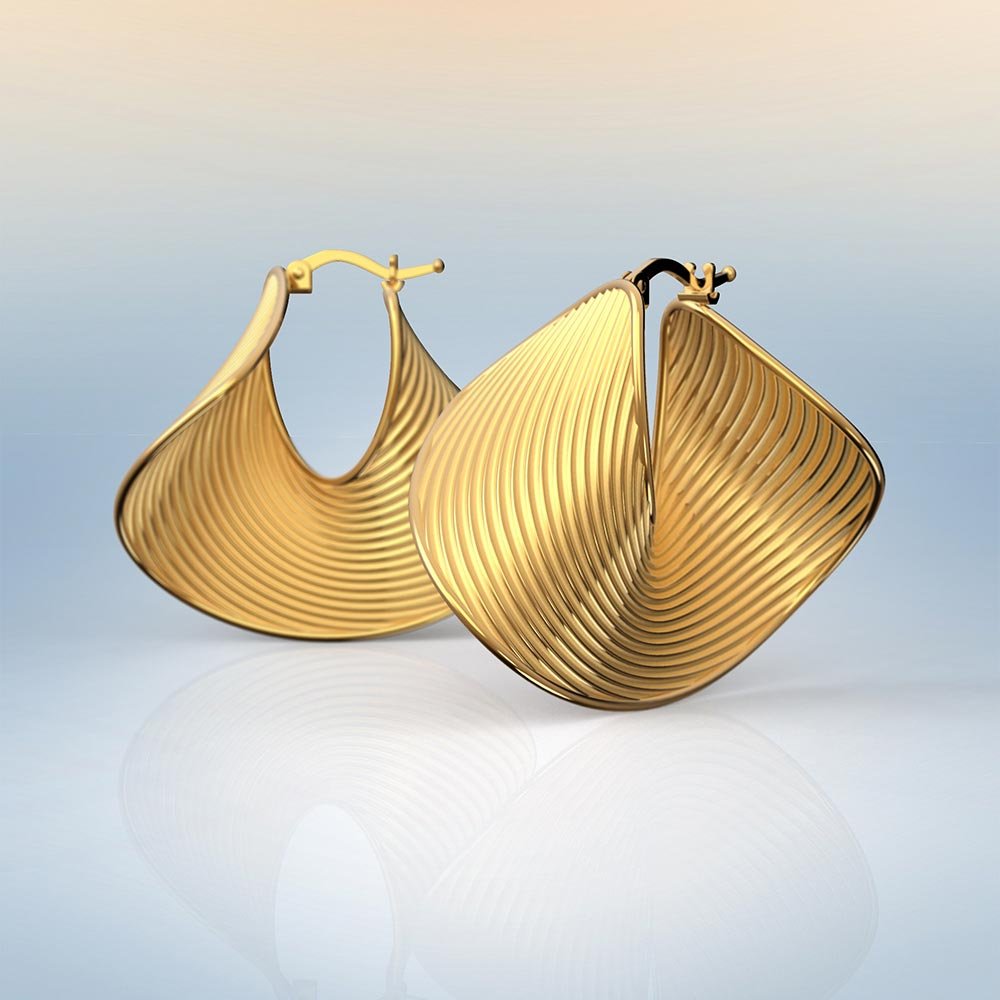 Stunning Gold Hoop Earrings with Ribbed Texture - Oltremare Gioielli