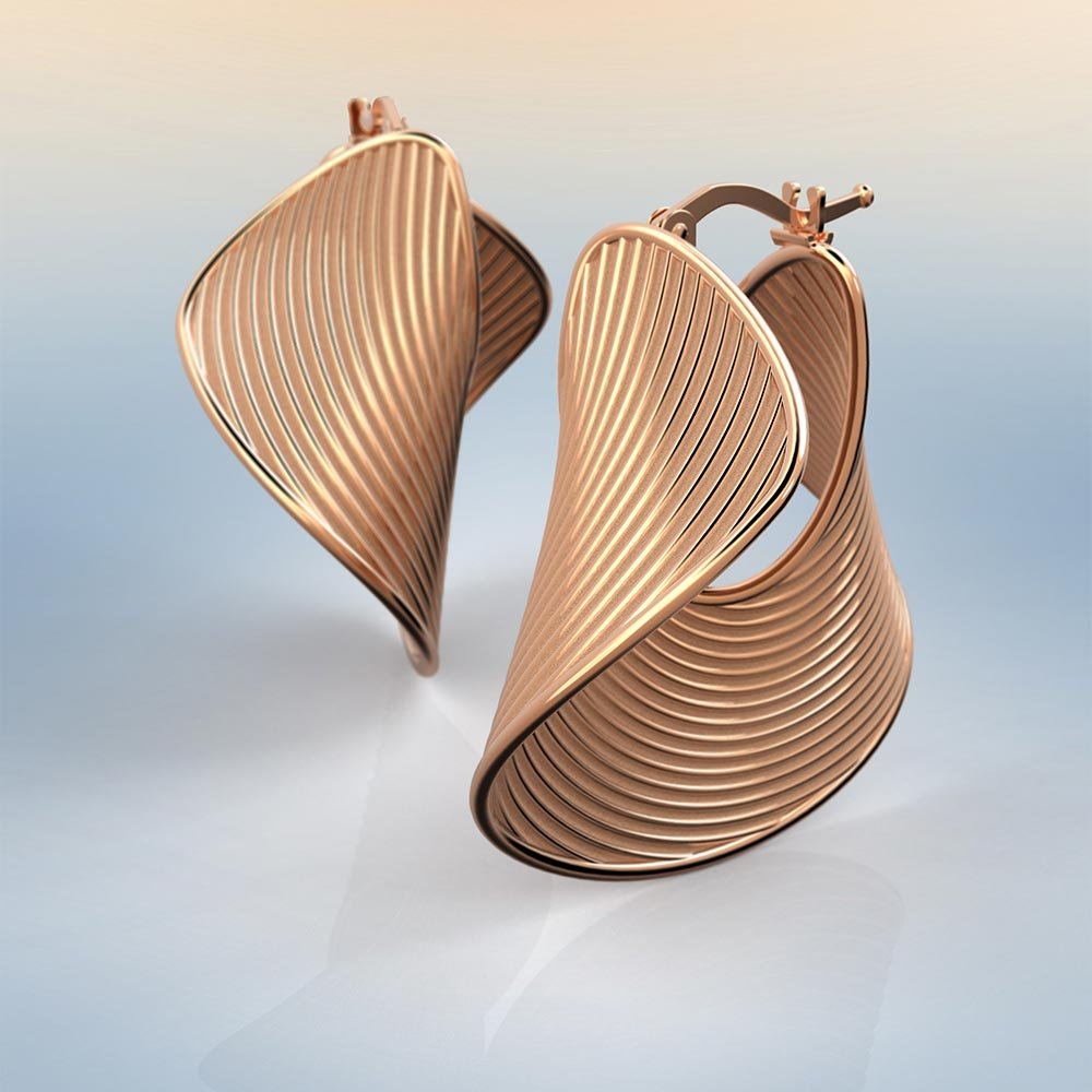 Stunning Gold Hoop Earrings with Ribbed Texture - Oltremare Gioielli