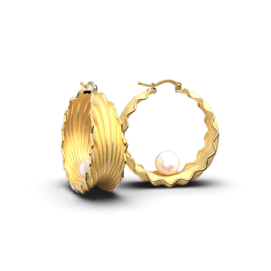 Stylish Pearl Hoop Earrings - Oltremare Gioielli