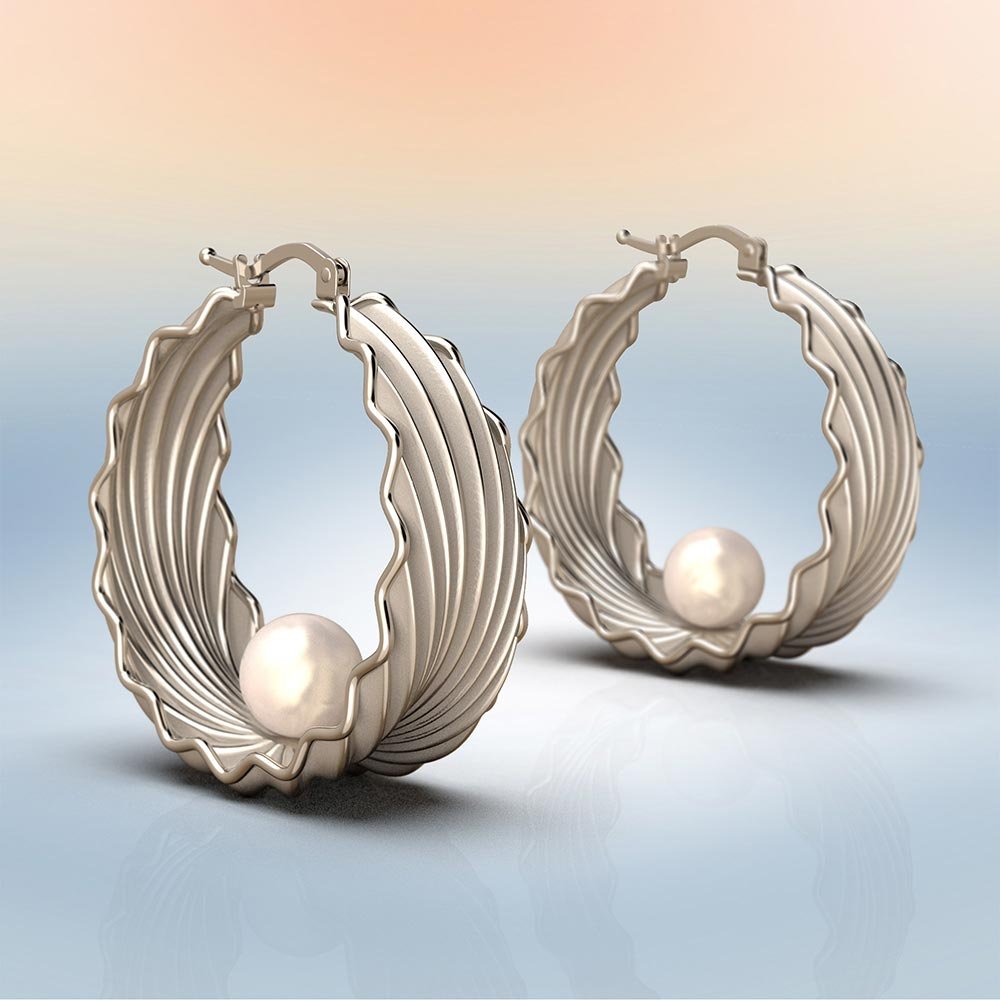 Stylish Pearl Hoop Earrings - Oltremare Gioielli