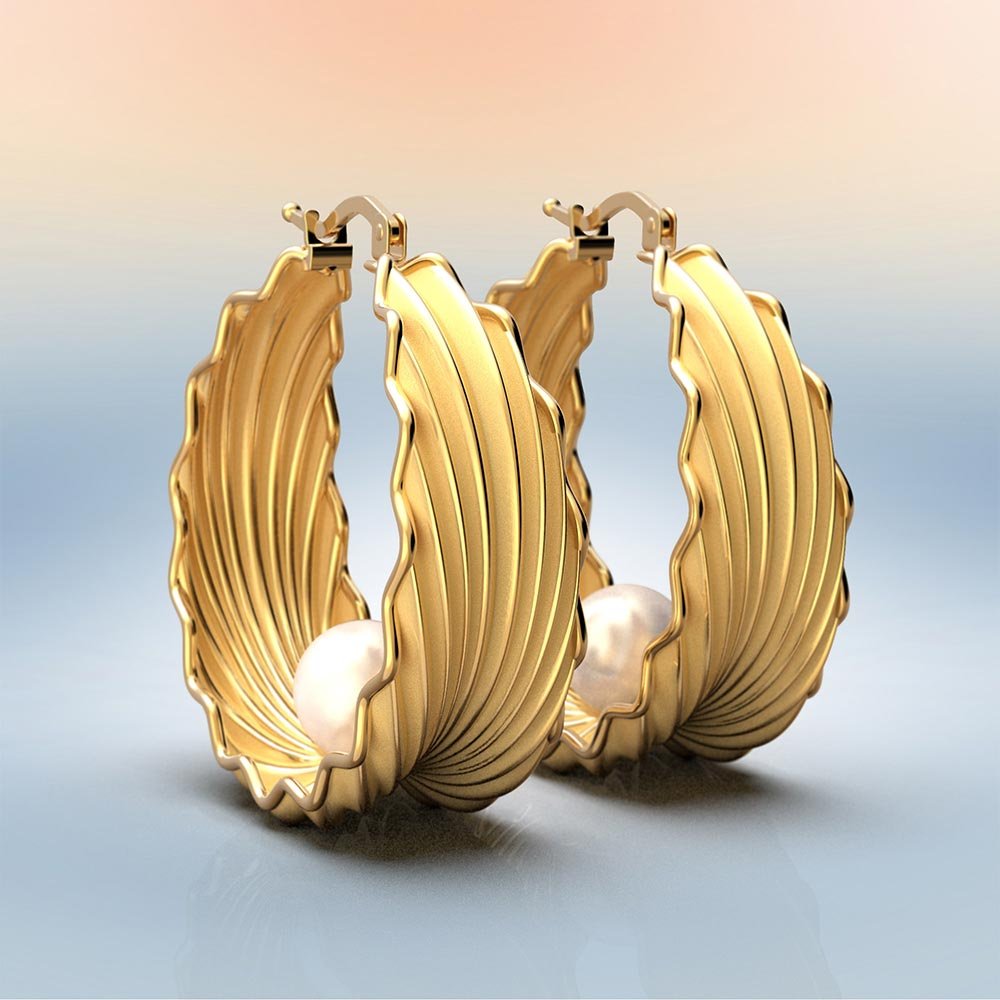 Stylish Pearl Hoop Earrings - Oltremare Gioielli