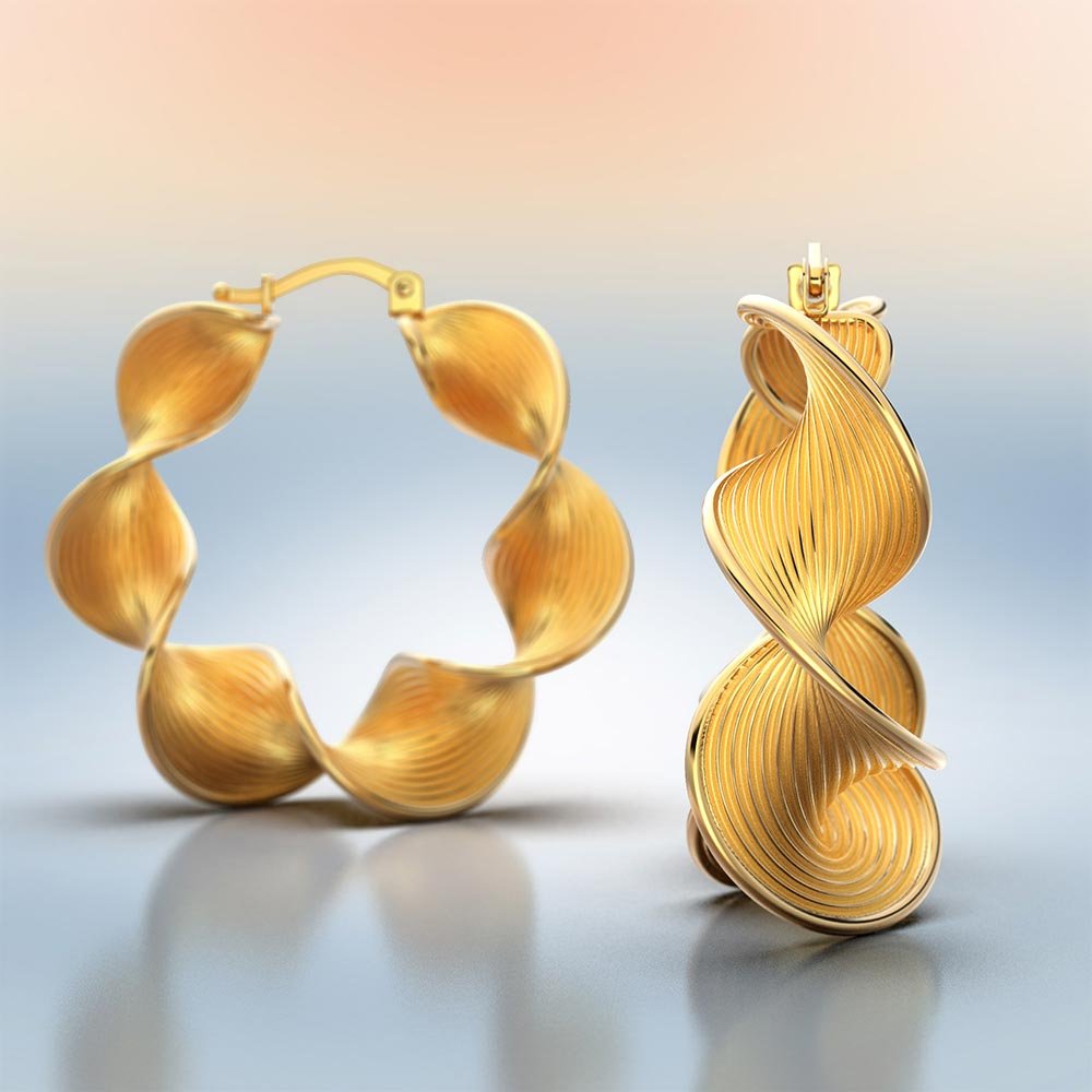 Twisted Gold Hoop Earrings, Large Size - Oltremare Gioielli