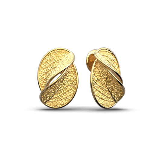 Nature Inspired Oval Stud Earrings in 14k or 18k Gold Made in Italy - Oltremare Gioielli