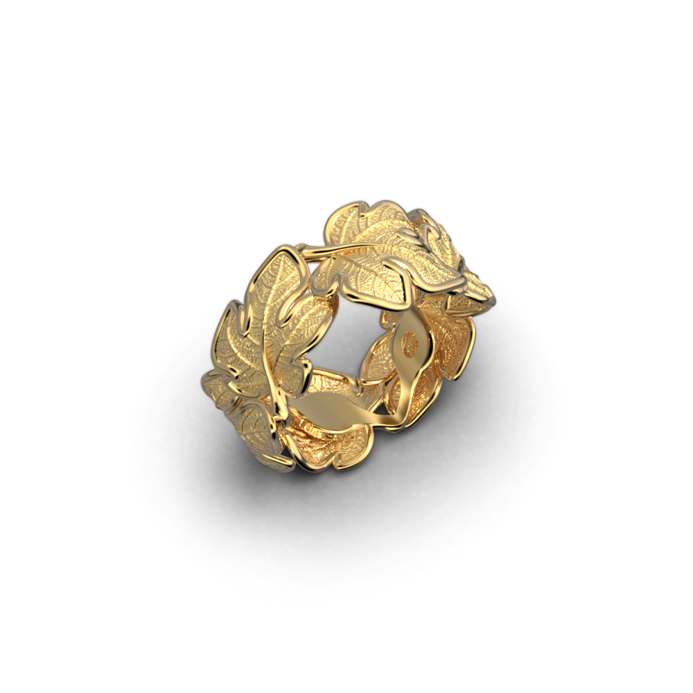 Italian Gold band with leaves decoration - Oltremare Gioielli