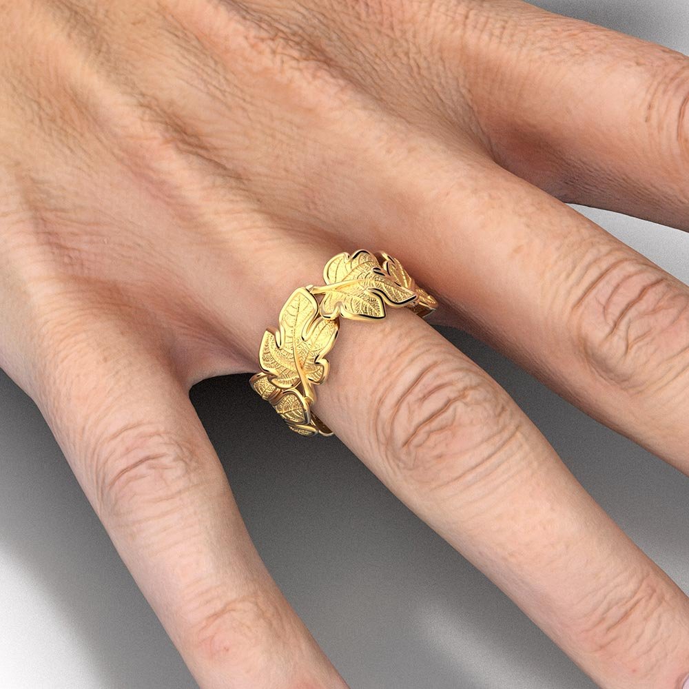 Italian Gold band with leaves decoration - Oltremare Gioielli