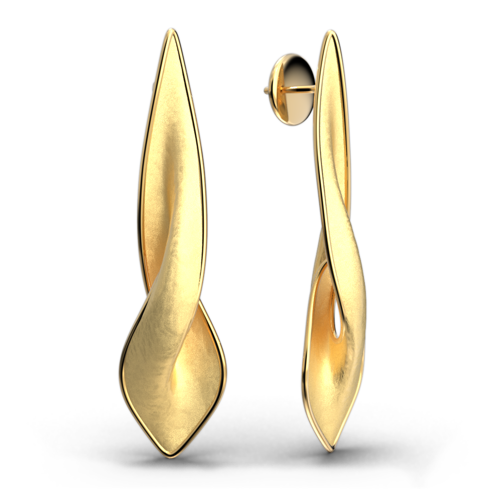 Italian gold earrings in 14k or 18k, long modern twisted earrings