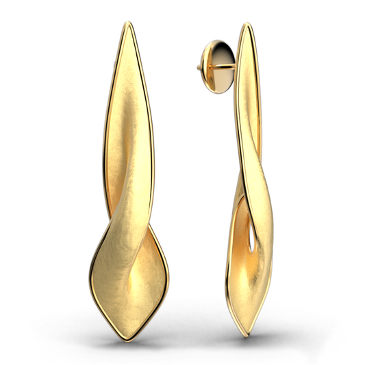 Italian gold earrings in 14k or 18k, long modern twisted earrings