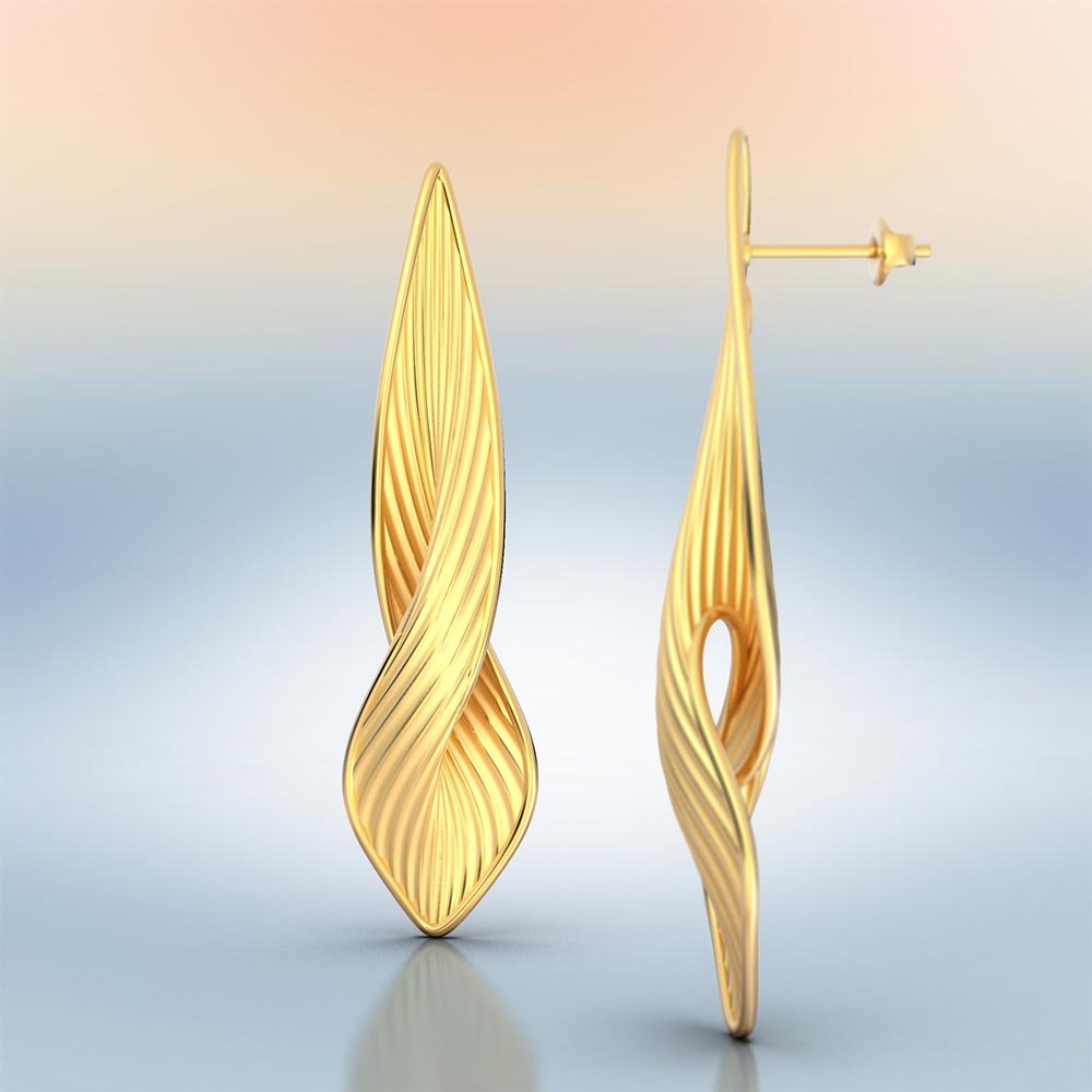 Long Gold Drop Earrings Made in Italy - Oltremare Gioielli