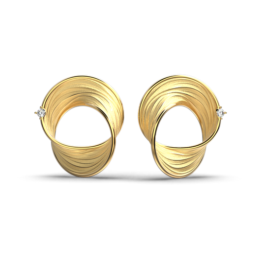 Twisted gold diamond earrings, mobius earrings in 14k or 18k genuine gold by Oltremare Gioielli.
