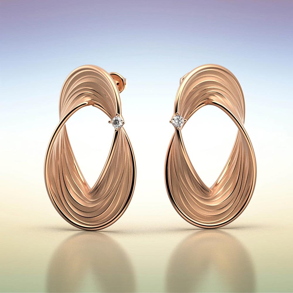 Twisted Gold Earrings With Diamonds - Oltremare Gioielli