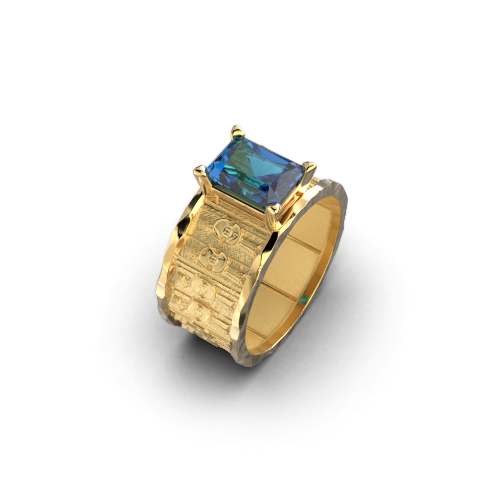 Persepolis Gold Ring with London Blue Topaz - Oltremare Gioielli