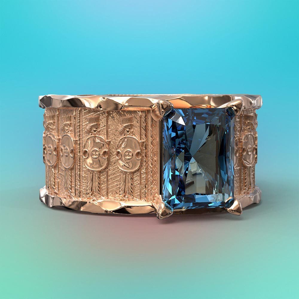 Persepolis Gold Ring with London Blue Topaz - Oltremare Gioielli