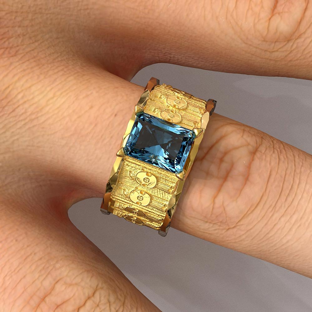 Persepolis Gold Ring with London Blue Topaz - Oltremare Gioielli