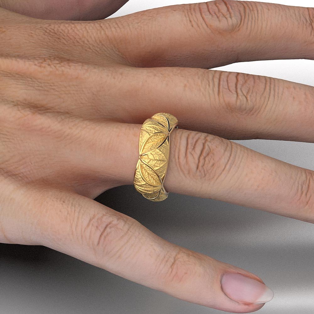 Gold Band with Leaves Decoration - Oltremare Gioielli
