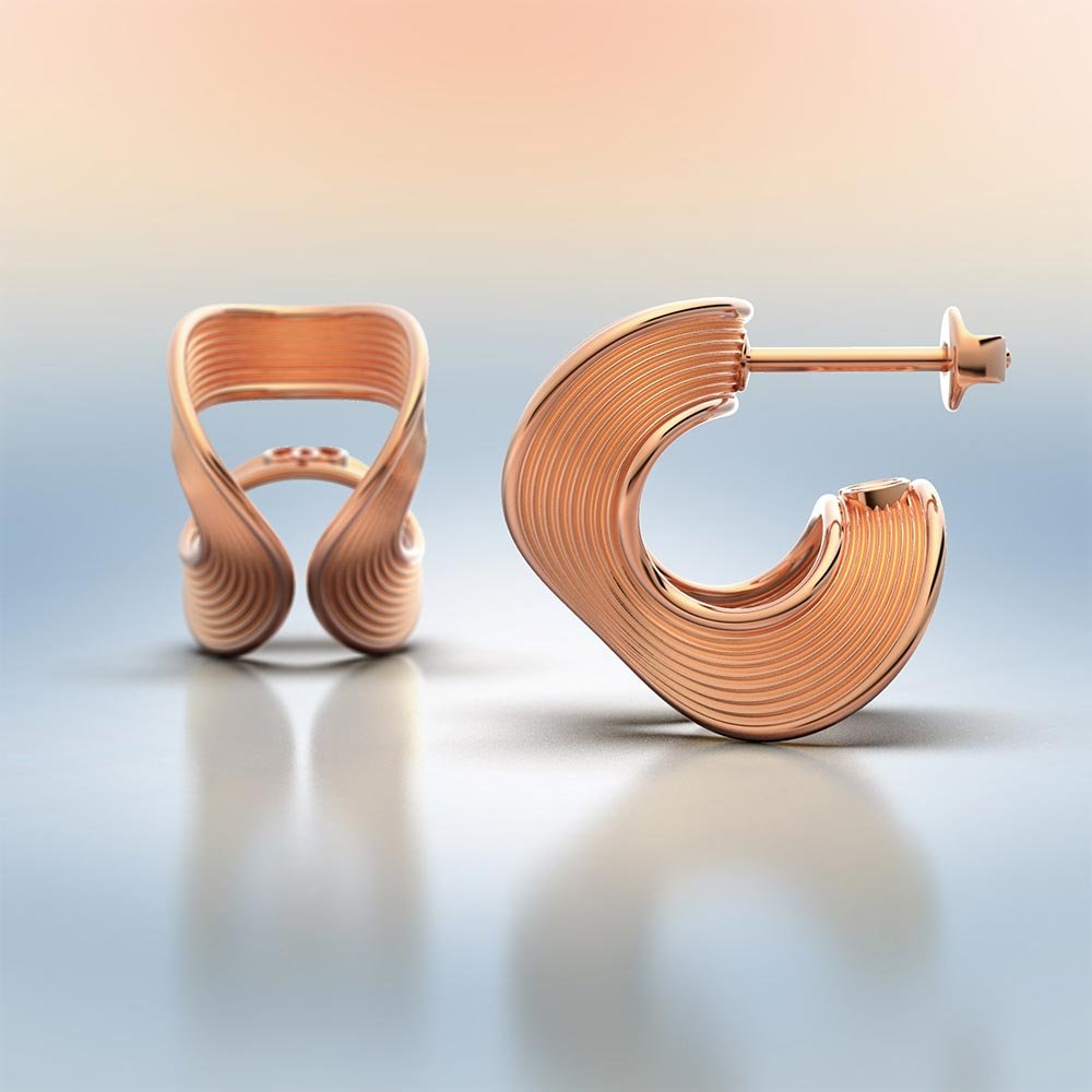 Elegant Gold Open Hoop Earrings, Ribbon Shape - Oltremare Gioielli