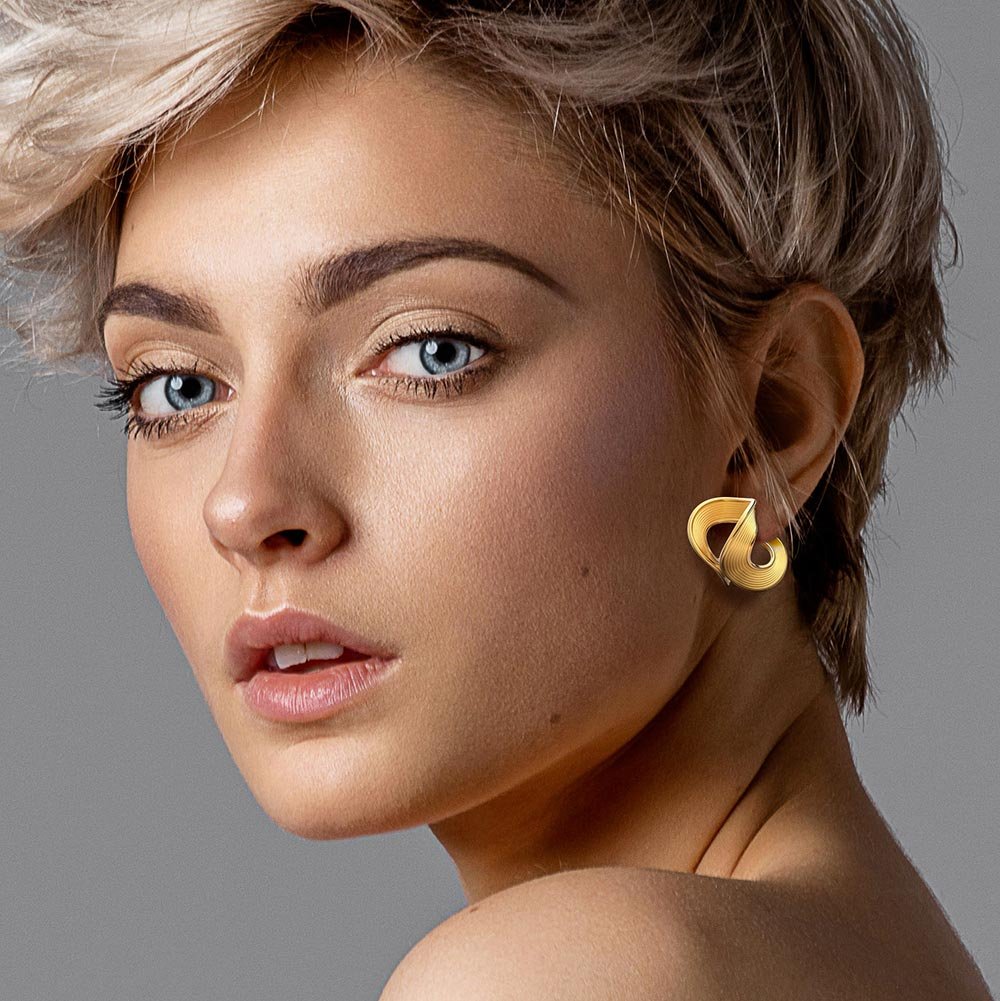 Elegant Gold Open Hoop Earrings, Ribbon Shape - Oltremare Gioielli