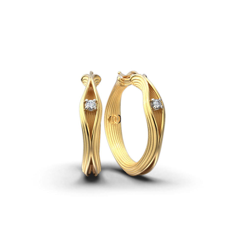 Diamond Gold Hoop Earrings Ribbed Texture - Oltremare Gioielli