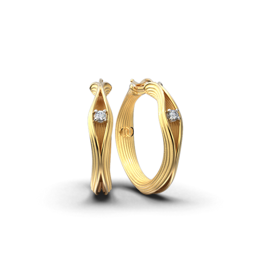 Diamond Gold Hoop Earrings Ribbed Texture - Oltremare Gioielli