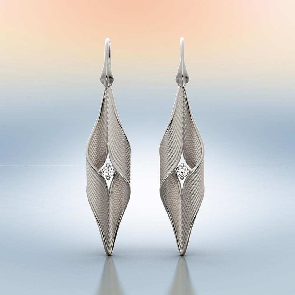 Long Twisted Drop Earrings With Diamonds - Oltremare Gioielli