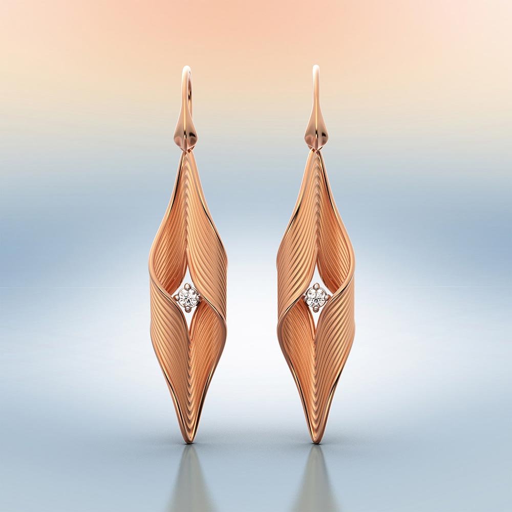 Long Twisted Drop Earrings With Diamonds - Oltremare Gioielli