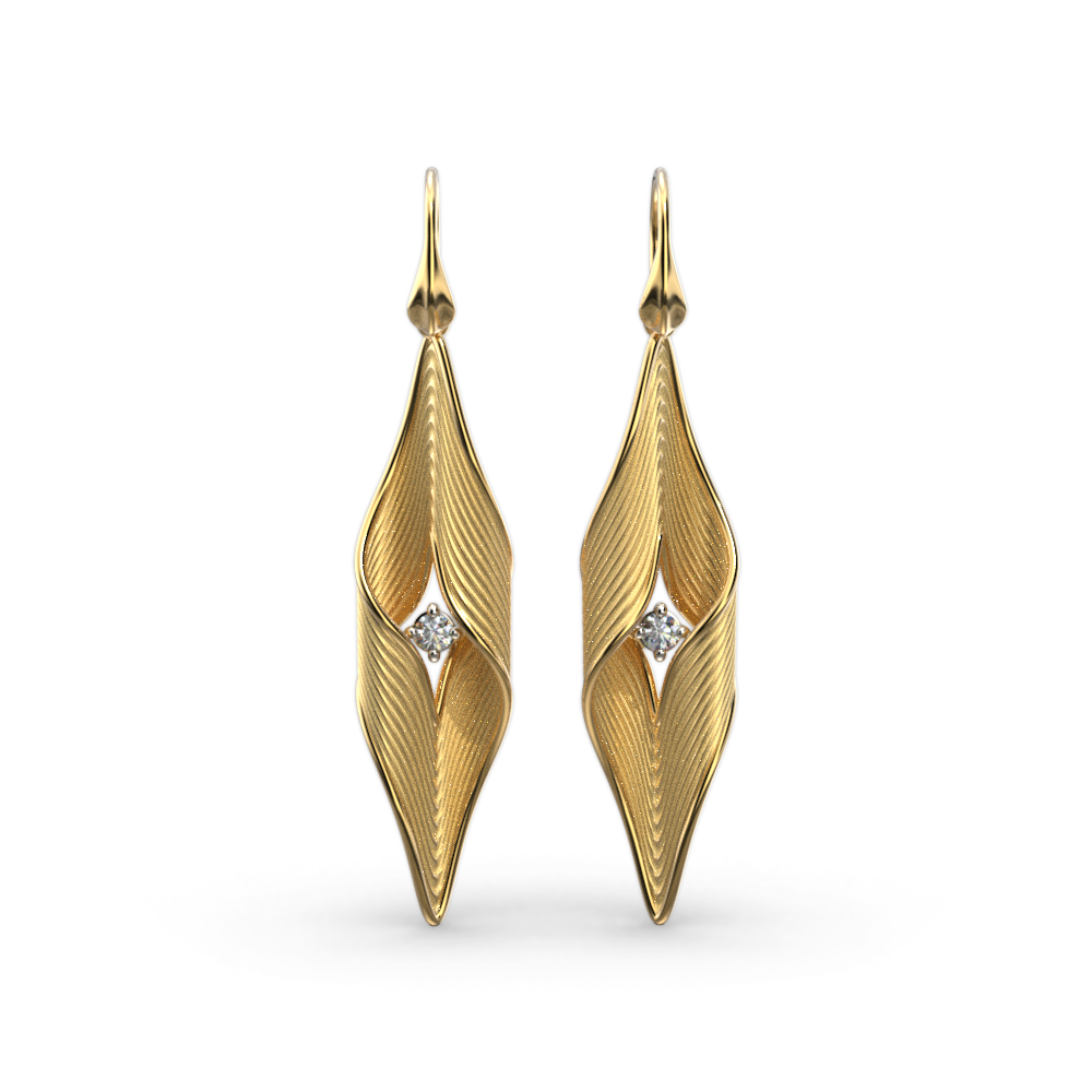 Long Twisted Drop Earrings With Diamonds - Oltremare Gioielli