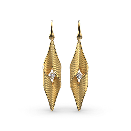 Long Twisted Drop Earrings With Diamonds - Oltremare Gioielli