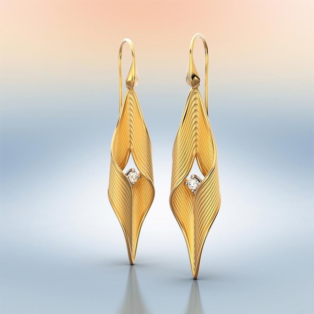 Long Twisted Drop Earrings With Diamonds - Oltremare Gioielli