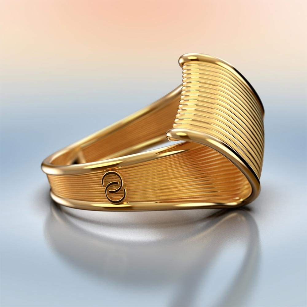 Twisted Gold Ring With Ribbed Surface - Oltremare Gioielli