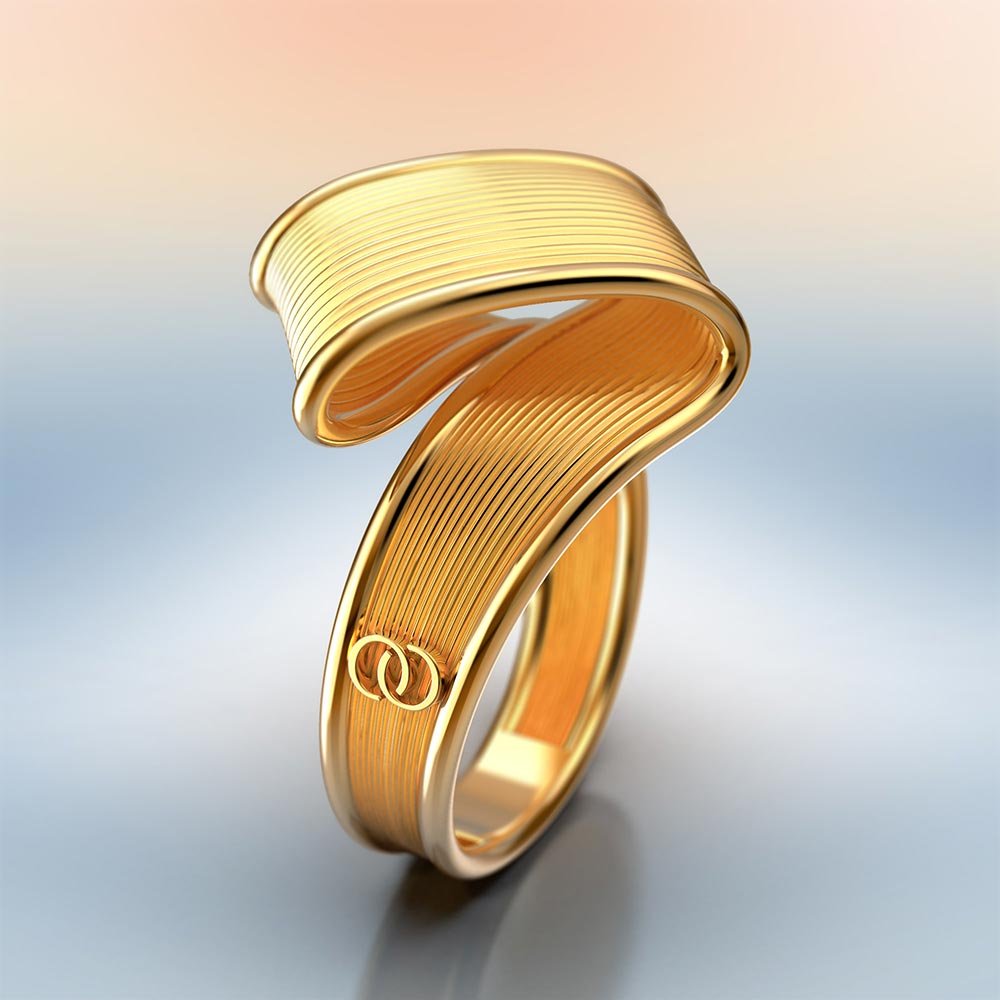Twisted Gold Ring With Ribbed Surface - Oltremare Gioielli