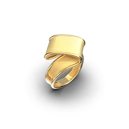 Twisted Gold Ring With Ribbed Surface - Oltremare Gioielli