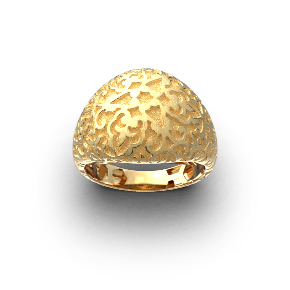 Damasked Dome Gold Ring - Oltremare Gioielli