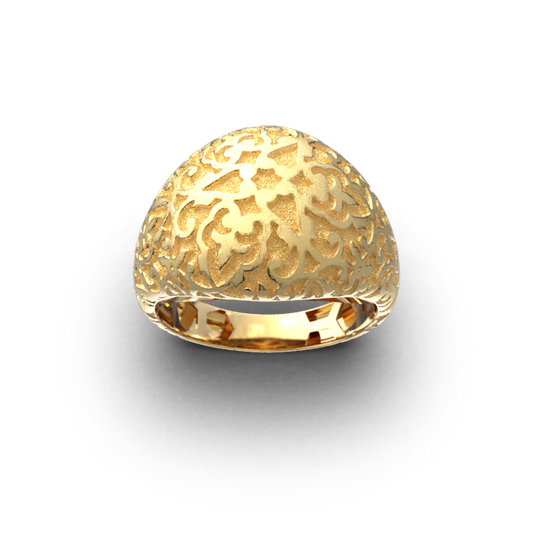 Damasked Dome Gold Ring - Oltremare Gioielli