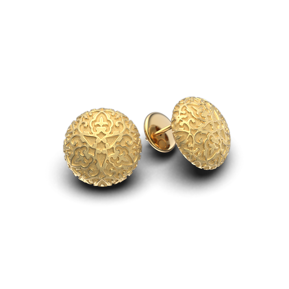 Damasked Dome Round Gold Studs - Oltremare Gioielli
